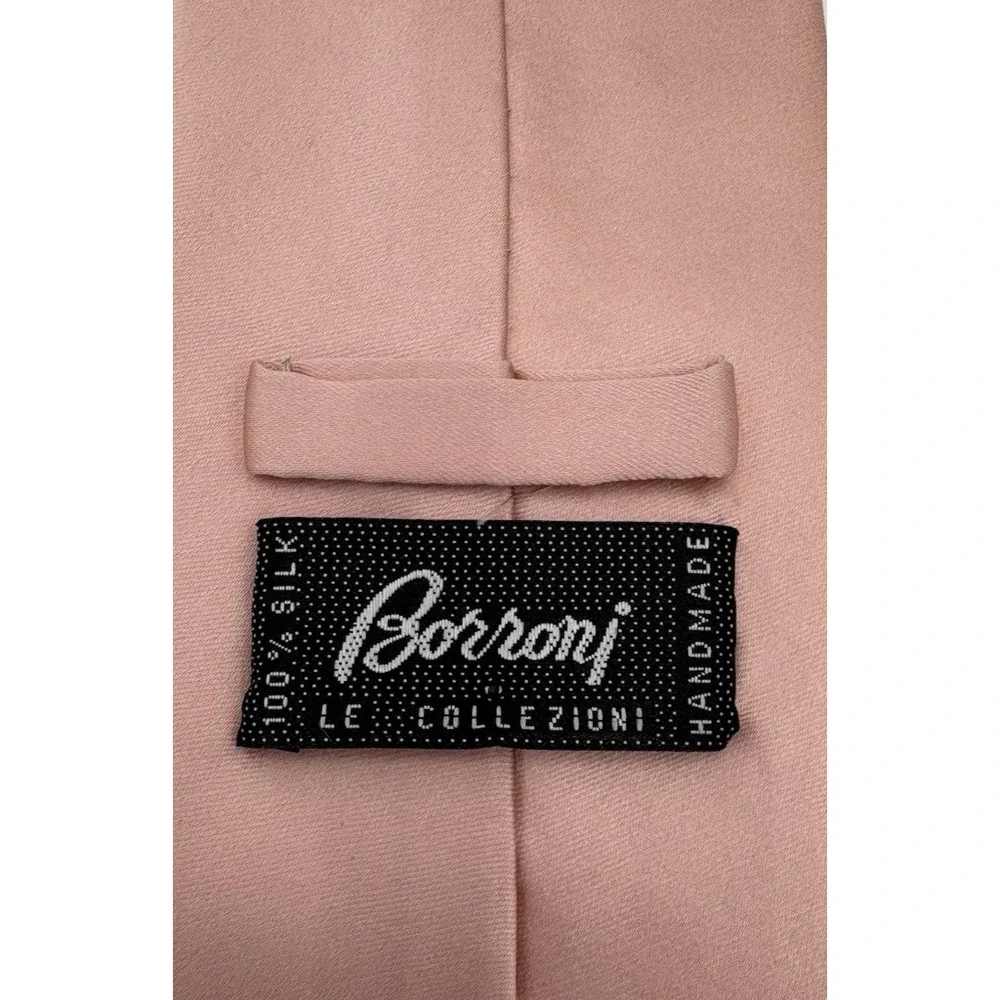 Borroni Pink Tie 100% Silk Solid Tie Handmade Luxury Designer Comfort 60